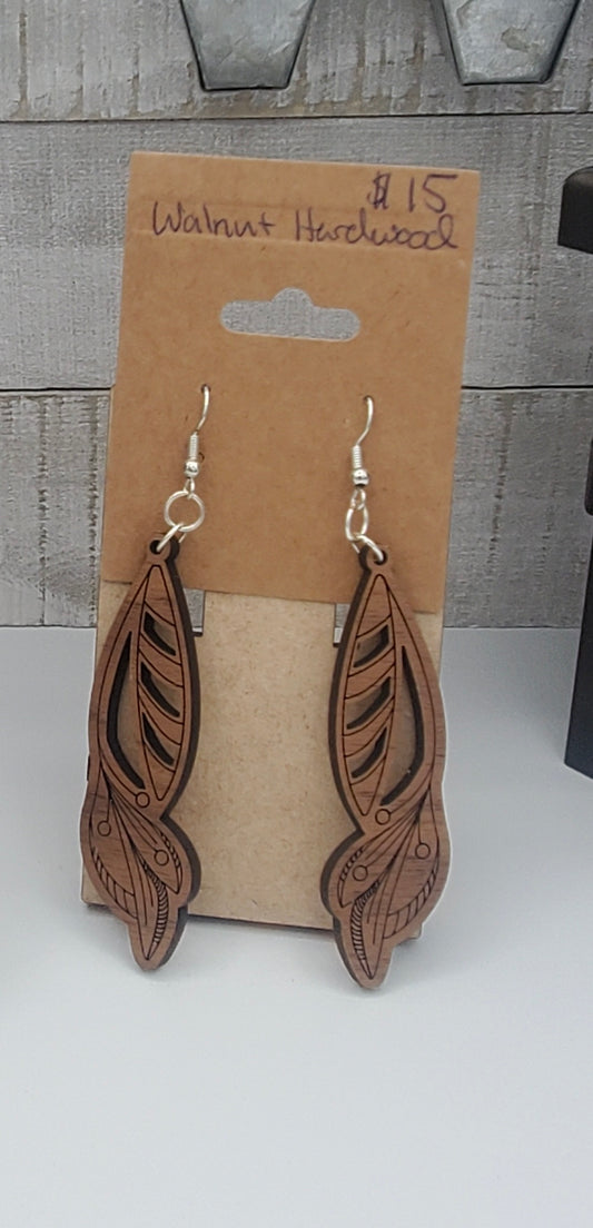 Feather Hardwood Earings